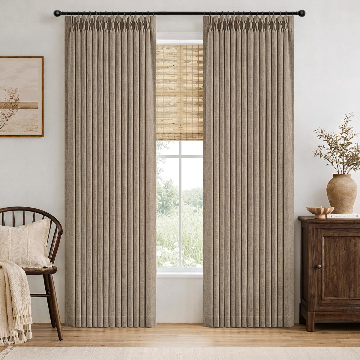 MIULEE Pinch Pleated Linen Curtains 90 Inches Long 2 Panels Natural