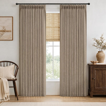 MIULEE Pinch Pleated Linen Curtains 90 Inches Long 2 Panels Natural