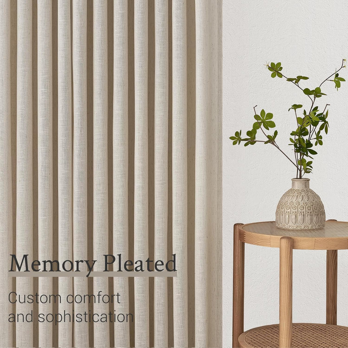 Topfinel Oatmeal Beige Pinch Pleated Curtains 84 Inches Long for Living Room 2 Panels Sets,Stone Washed Linen Earth Tone Decor Back Tab Boho Neutral Greige Earthy Sheer Curtain for Bedroom