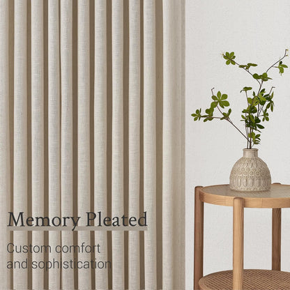 Topfinel Oatmeal Beige Pinch Pleated Curtains 84 Inches Long for Living Room 2 Panels Sets,Stone Washed Linen Earth Tone Decor Back Tab Boho Neutral Greige Earthy Sheer Curtain for Bedroom