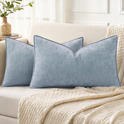 decorUhome Chenille Beige Velvet Throw Pillow Covers 18x18 Set of 2