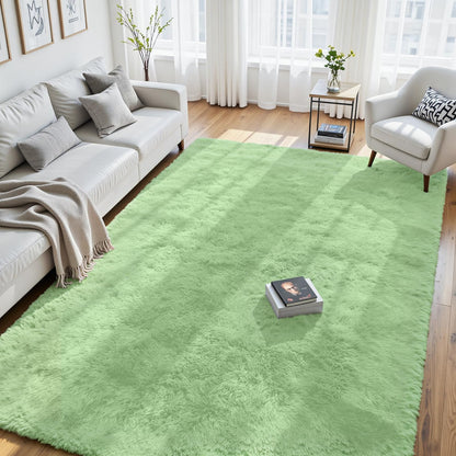 8x10 Fluffy Area Rug for Living Room: Soft Non-Slip Black Bedroom Carpet