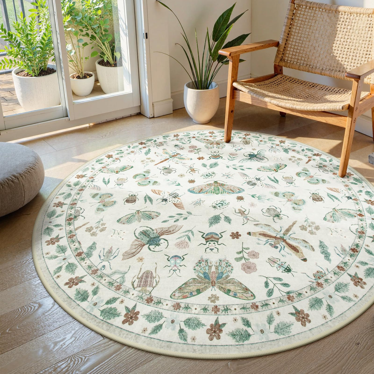 Lahome Bug Washable Area Rugs 5x7, Soft Green Rug for Living Room Bedroom