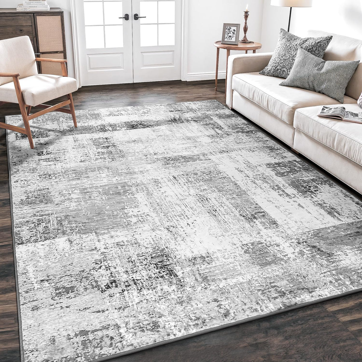 Rugflix 8x10 Area Rug for Living Room, Washable Navy Blue Dark Black Carpet