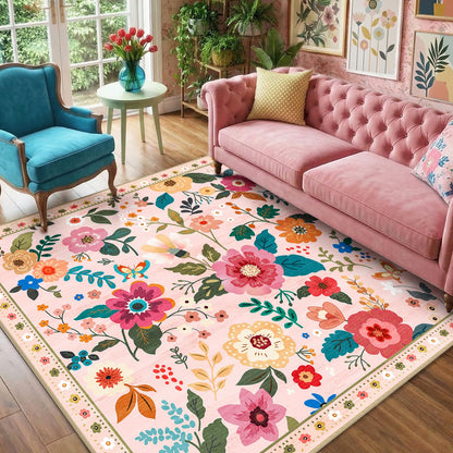 RELEANY Floral Washable 5x7 Area Rugs Pink