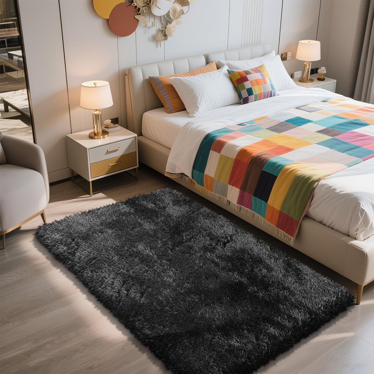 8x10 Fluffy Area Rugs for Living Room,Black Large Shag Area Rug for Bedroom