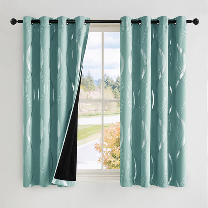NICETOWN Grey Blackout Striped Pattern Curtains for Living Room, 52 x 84