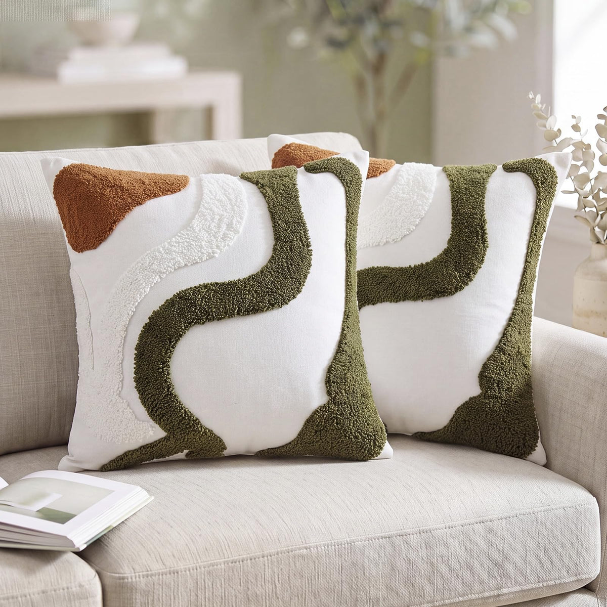 Mindsoft 2 Pcs Embroidered Throw Pillow Covers 18x18,Geometric,Colorful