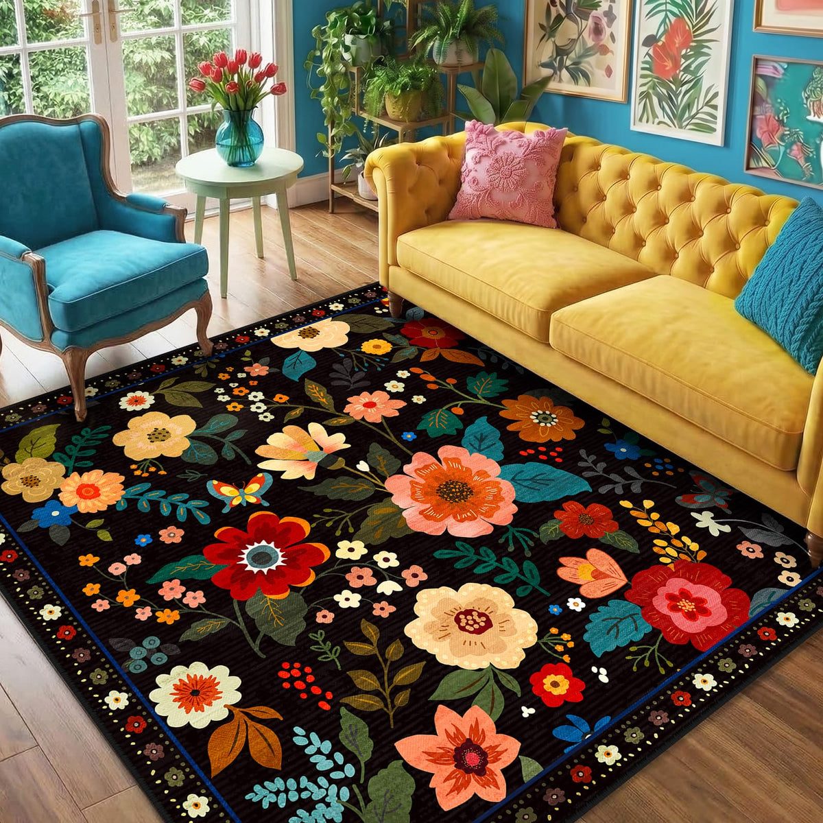 RELEANY Floral Washable 5x7 Area Rugs Pink