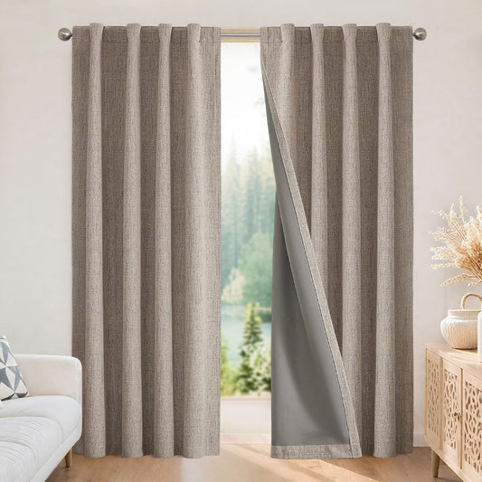 Joydeco Blackout Curtains for Bedroom - 63 Inch Long 100% Light Blocking 2 Panels Set Linen Drapes, Thermal Insulated Room Darkening Curtains, Linen Textured for Living Room, Rod Pocket & Back Tabs