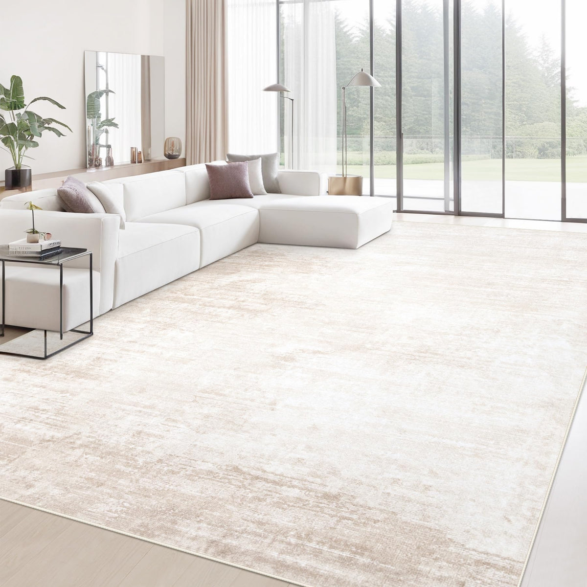 Area Rugs 8x10 Living Room: Washable Rug Modern Abstract Large Rugs Soft Non Slip Neutral Rug Stain Resistant Indoor Carpet for Bedroom Kitchen Dining Room Table Nursery Home Office Rugs(Beige,8'x10')