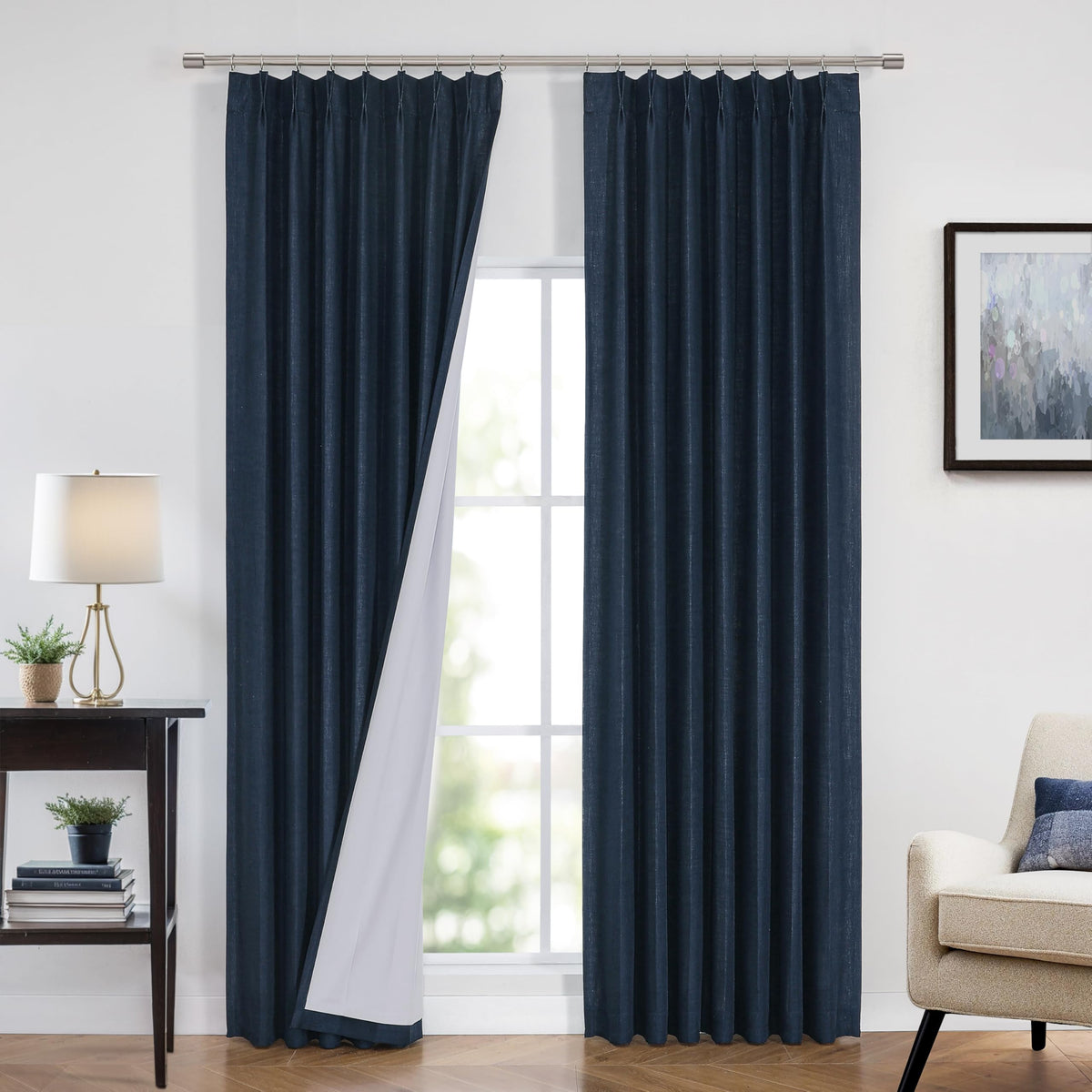 Vision Home Sand Pinch Pleated Full Blackout Curtains Linen Blended Room Darkening Window Curtains 95 inch for Living Room Bedroom Thermal Insulated Pinch Pleat Drapes with Hooks 2 Panel 40" Wx95 L