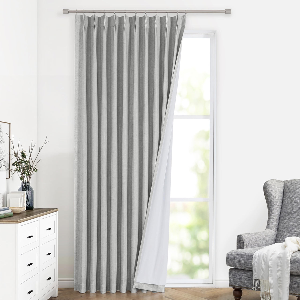 Vision Home Sand Pinch Pleated Full Blackout Curtains Linen Blended Room Darkening Window Curtains 95 inch for Living Room Bedroom Thermal Insulated Pinch Pleat Drapes with Hooks 2 Panel 40" Wx95 L