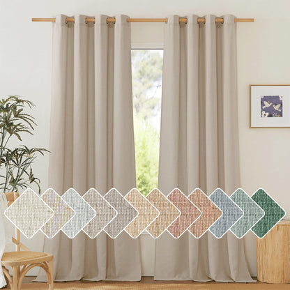 NICETOWN Natural Linen Curtains 84 inch Long 2 Panels Set, Grommet Top Thick Linen Burlap Semi Sheer Vertical Drapes Privacy Assured with Light Filtering for Bedroom/Living Room, W55 x L84