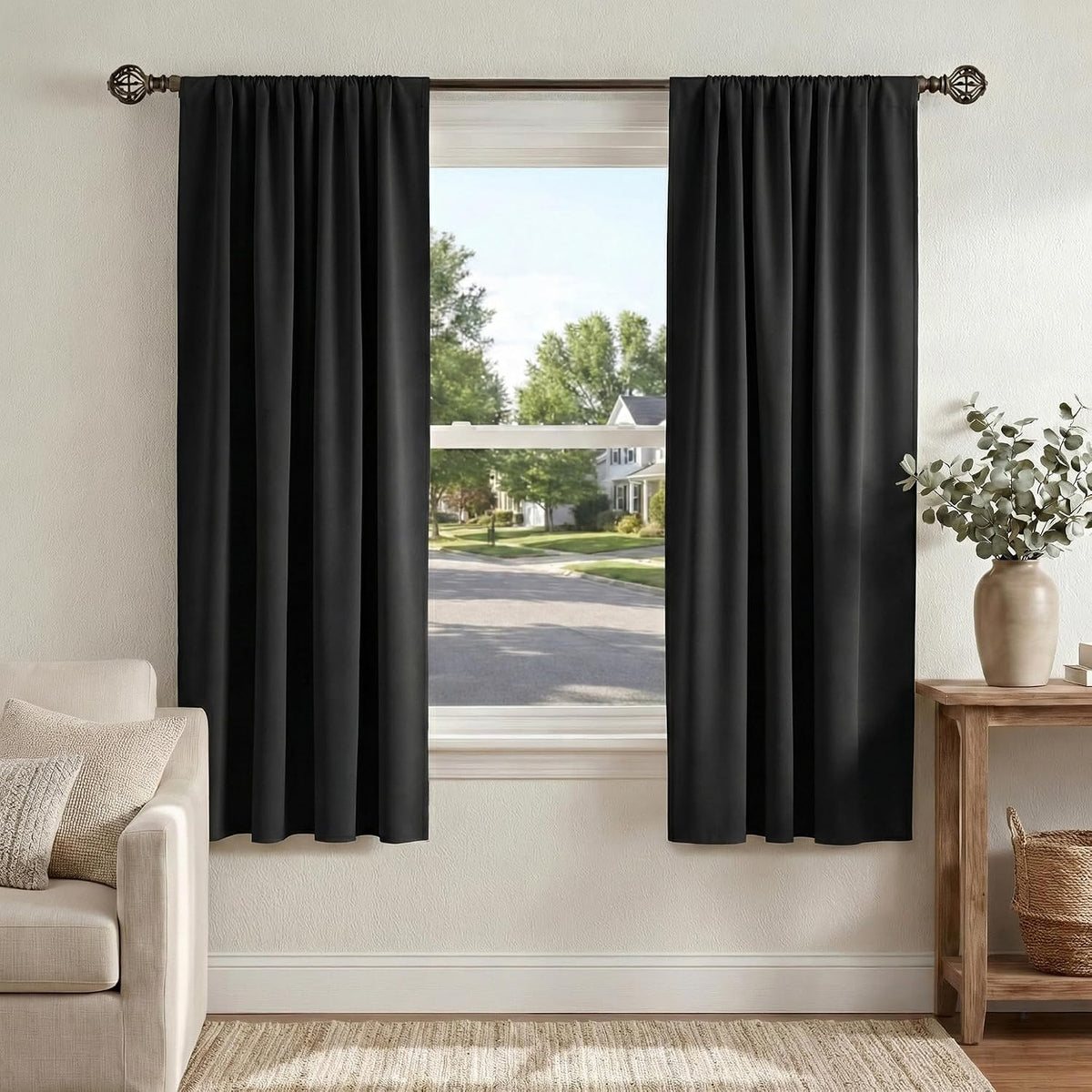 PONY DANCE Black Out Curtains 72 inch Long, Black, 2 Panels