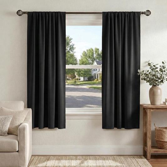 PONY DANCE Black Out Curtains 72 inch Long, Black, 2 Panels