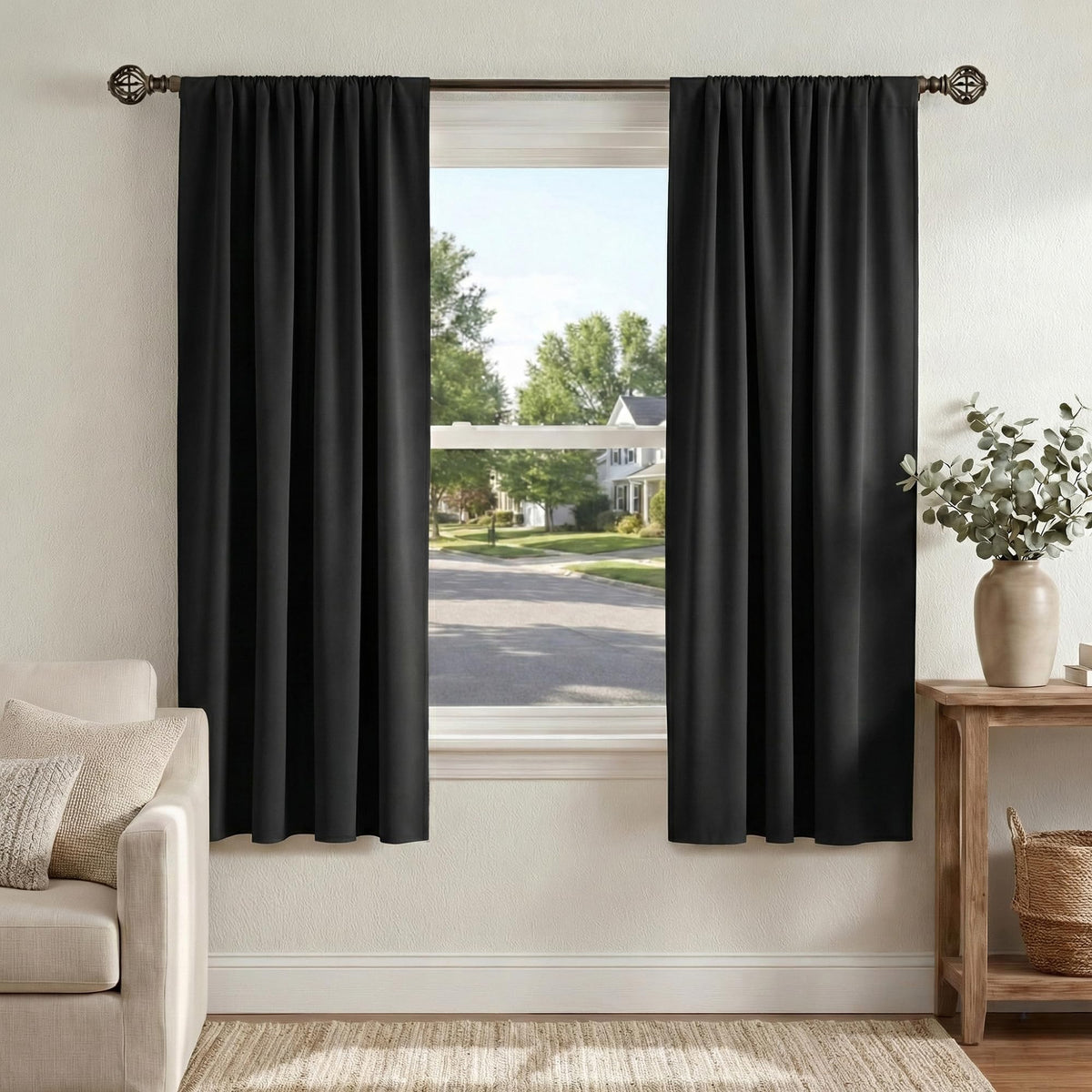PONY DANCE Black Out Curtains 72 inch Long, Black, 2 Panels