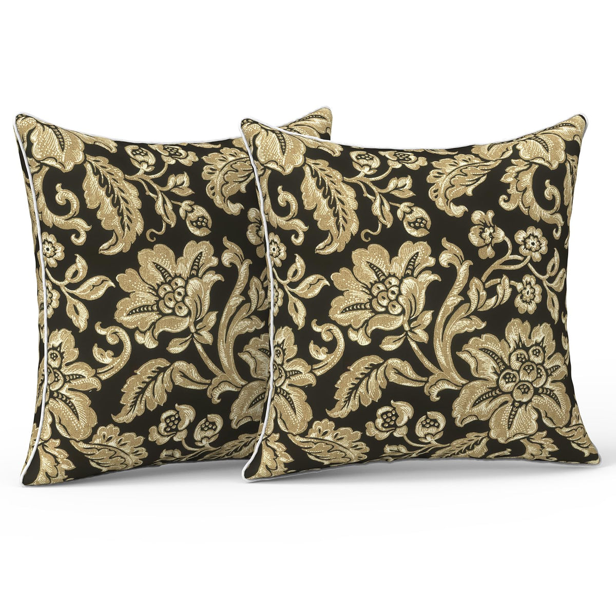 LVTXIII Set of 2 Patio Lumbar Pillows, 12" x 20" Fade Resistant Outdoor Lumbar Pillow with Inners, Fluffy Decorative Garden Lumbar Cushions for Home Patio Coach Sofa Use, Jacobean Black