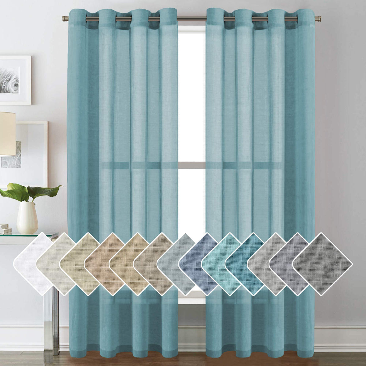 H.VERSAILTEX Natural Linen Sheer Curtains 84" 2 Panels Grommet