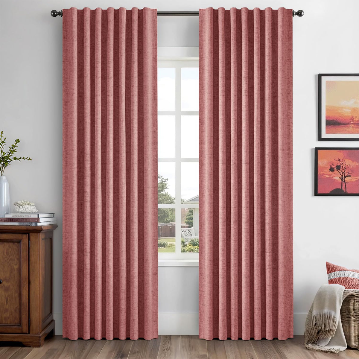 MIULEE 100% Blackout Linen Curtains for Bedroom 42 x 84 Inch Ivory 2 Panels