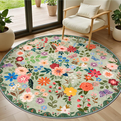 PLHXFR 8x10 Area Rug Living Room: Floral Washable Boho Carpet Dark Green