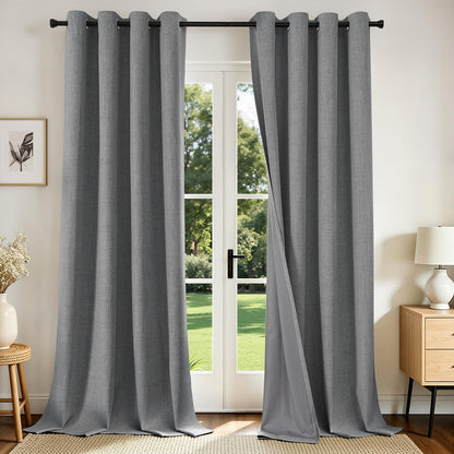 Joydeco Blackout Curtains 84 Inch Long, Linen Black Out Curtains for Bedroom 2 Panels with Grommet, Thermal Insulated, Noise Reducing Room Darkening Drapes Privacy Protection for Living Room Window