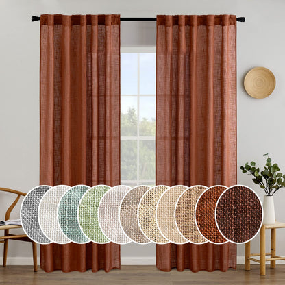 MIULEE Natural White Linen Curtains 52x84 Inch Long for Bedroom Living Room