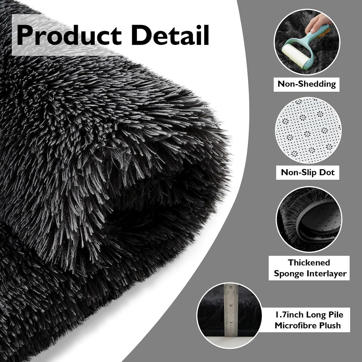 8x10 Fluffy Area Rugs for Living Room,Black Large Shag Area Rug for Bedroom