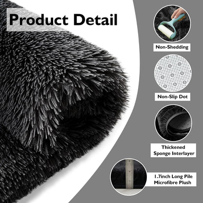 8x10 Fluffy Area Rugs for Living Room,Black Large Shag Area Rug for Bedroom