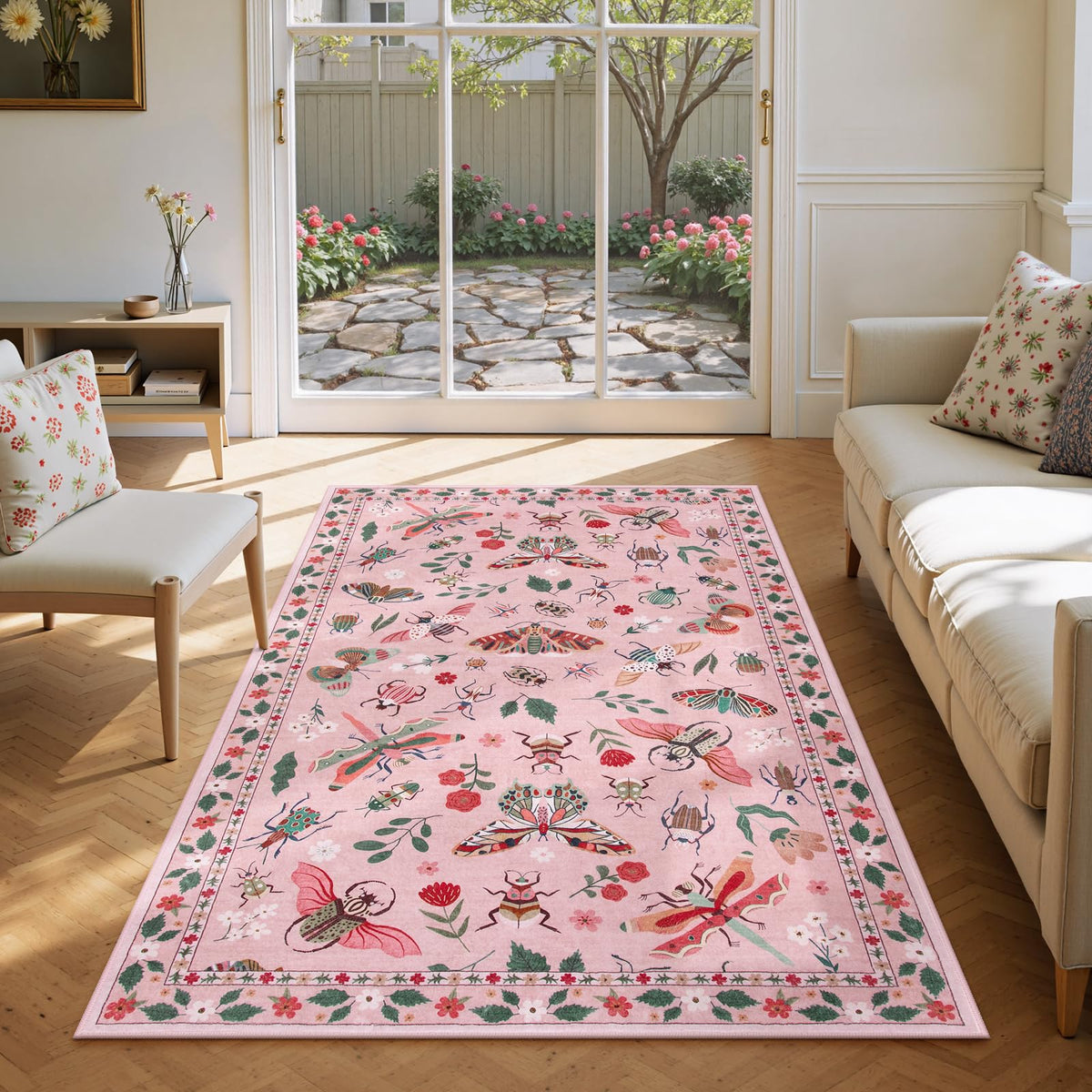 Lahome Bug Washable Area Rugs 5x7, Soft Green Rug for Living Room Bedroom