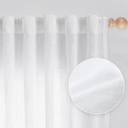 MYSKY HOME Linen Curtains for Living Room, Natural Semi Sheer Curtains & Drapes 84 inches Length 2 Panels Set Farmhouse Country Boho Style Back Tab Draperies for Sliding Glass Door, 50" Wide, Linen
