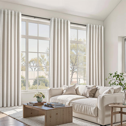 Topfinel Cream Ivory Blackout Curtains & Drapes 84 Inch Length, Beige Pinch Pleat Full Blackout Flax Linen Tab Top Soundproof Curtains with Hooks Rings for Bedroom Living Room Track 2 Panels Set