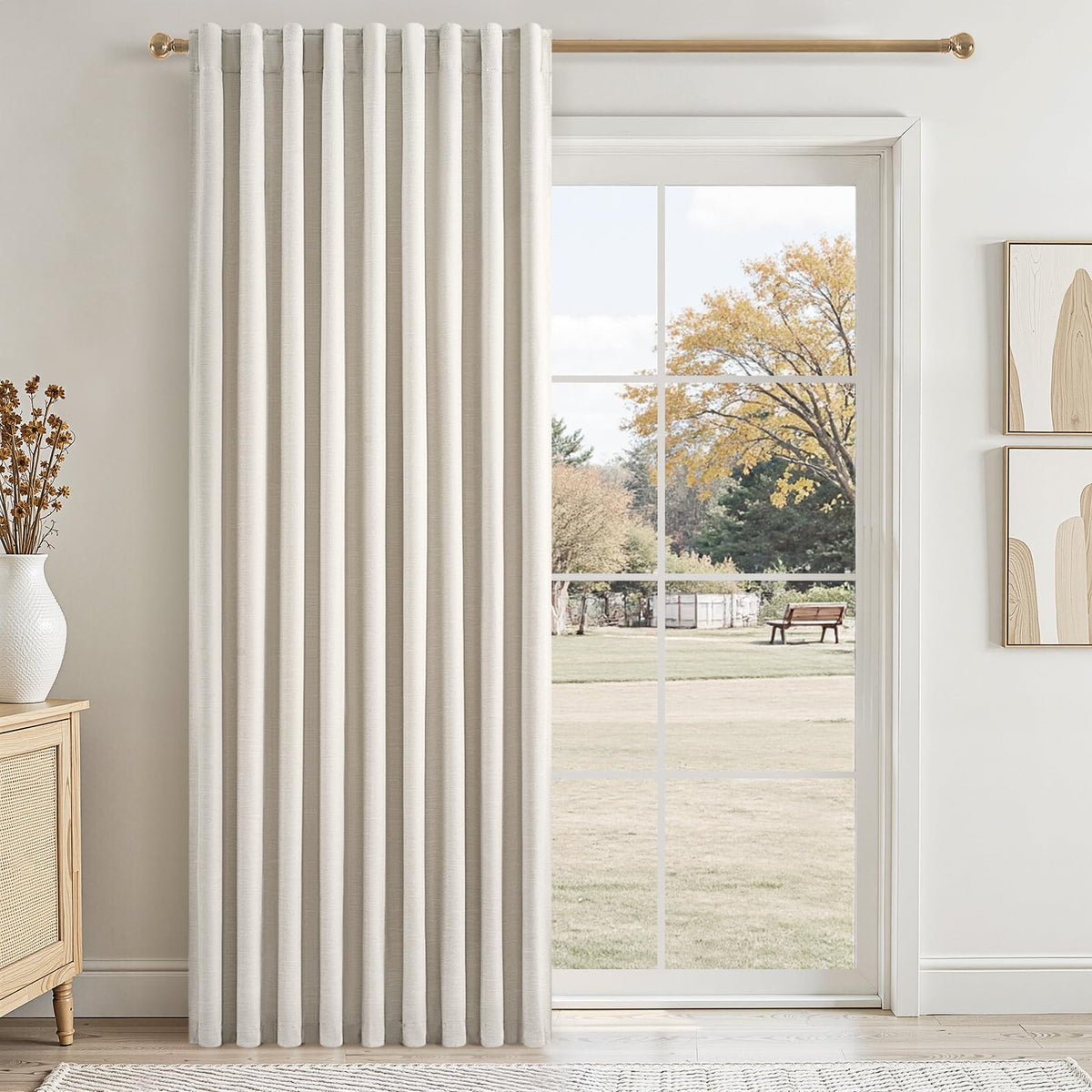 Topfinel Cream Ivory Blackout Curtains & Drapes 84 Inch Length, Beige Pinch Pleat Full Blackout Flax Linen Tab Top Soundproof Curtains with Hooks Rings for Bedroom Living Room Track 2 Panels Set