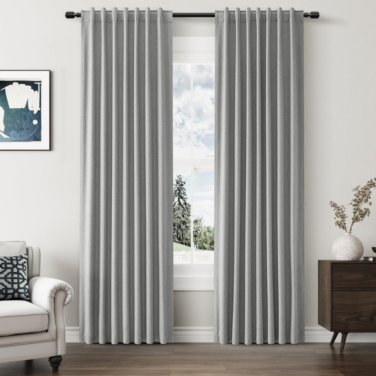 Guken Cream Linen Blackout Curtains 84 Inch Length 2 Panels Set for Living Room Bedroom Back Tab Thermal Insulated 100% Black Out Drapes Room Darkening Window Curtain Ivory Natural Beige