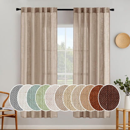 MIULEE Natural White Linen Curtains 52x84 Inch Long for Bedroom Living Room