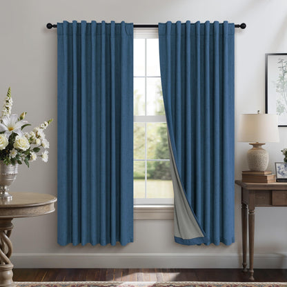 100% Blackout Curtains 84 Inch Length 2 Panels Set Neutral Boho Linen Farmhouse for Bedroom Windows Living Room Darkening Thermal Insulated Drapes Natural Cream Ivory 7ft Long Back Tab Pleated Pocket