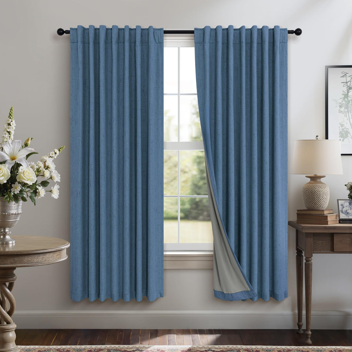100% Blackout Curtains 84 Inch Length 2 Panels Set Neutral Boho Linen Farmhouse for Bedroom Windows Living Room Darkening Thermal Insulated Drapes Natural Cream Ivory 7ft Long Back Tab Pleated Pocket