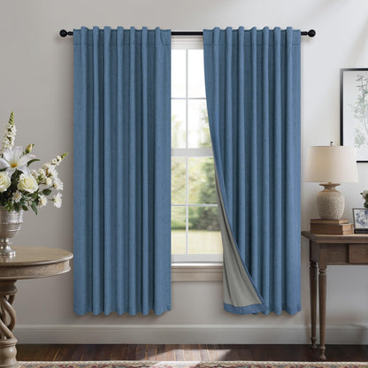 100% Blackout Curtains 84 Inch Length 2 Panels Set Neutral Boho Linen Farmhouse for Bedroom Windows Living Room Darkening Thermal Insulated Drapes Natural Cream Ivory 7ft Long Back Tab Pleated Pocket