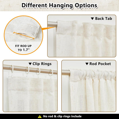 MYSKY HOME Linen Curtains for Living Room, Natural Semi Sheer Curtains & Drapes 84 inches Length 2 Panels Set Farmhouse Country Boho Style Back Tab Draperies for Sliding Glass Door, 50" Wide, Linen
