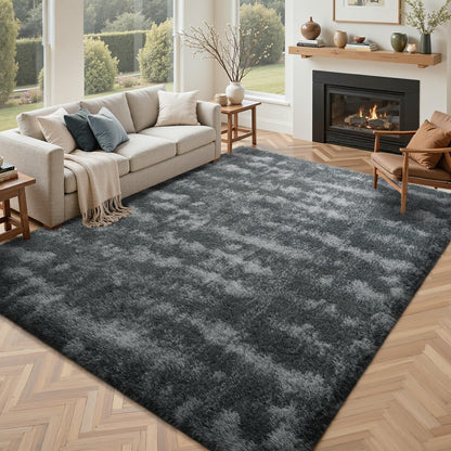 5x7 Black Area Rugs for Living Room, Large Fluffy Shag Bedroom Rugs Non-Slip, Ultra Soft Plush Carpet for Nursery Kids PlayRoom Dorm Office Indoor Modern Carpets