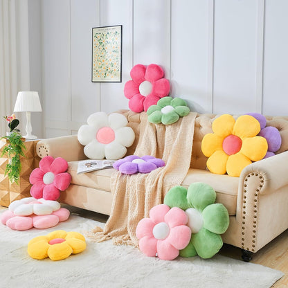 Pink Flower Pillow, Soft Flower Shaped Throw Pillows with Faux Rabbit Fur for Home Decorative,Cute Flower Throw Pillow Cushion for Bed Sofa Couch (Small - 15.7 Inch)