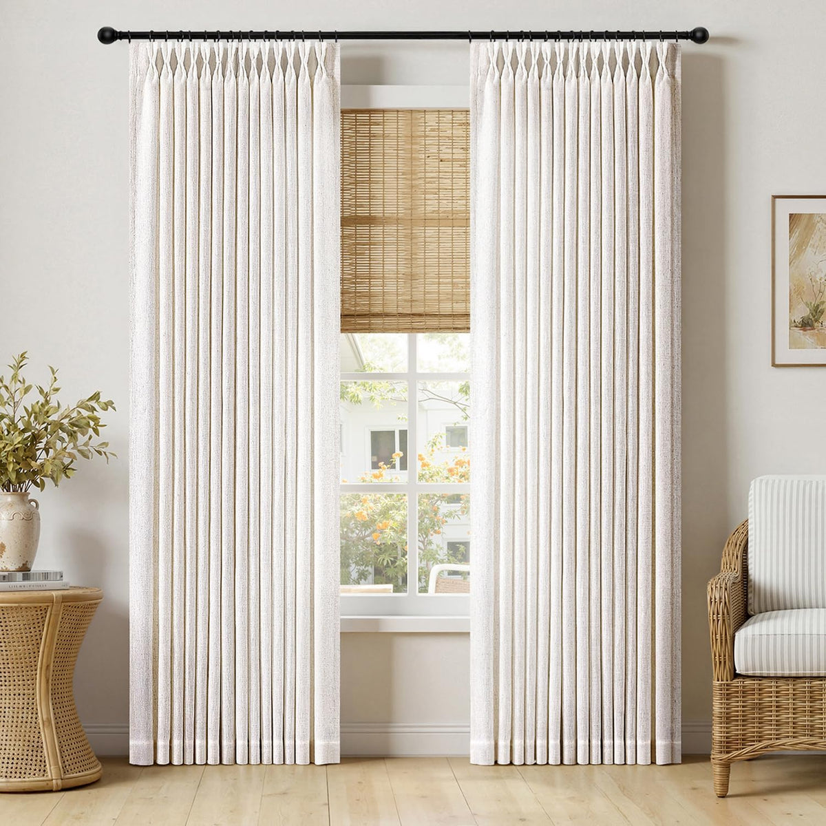 MIULEE Pinch Pleated Linen Curtains 90 Inches Long 2 Panels Natural