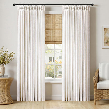 MIULEE Pinch Pleated Linen Curtains 90 Inches Long 2 Panels Natural