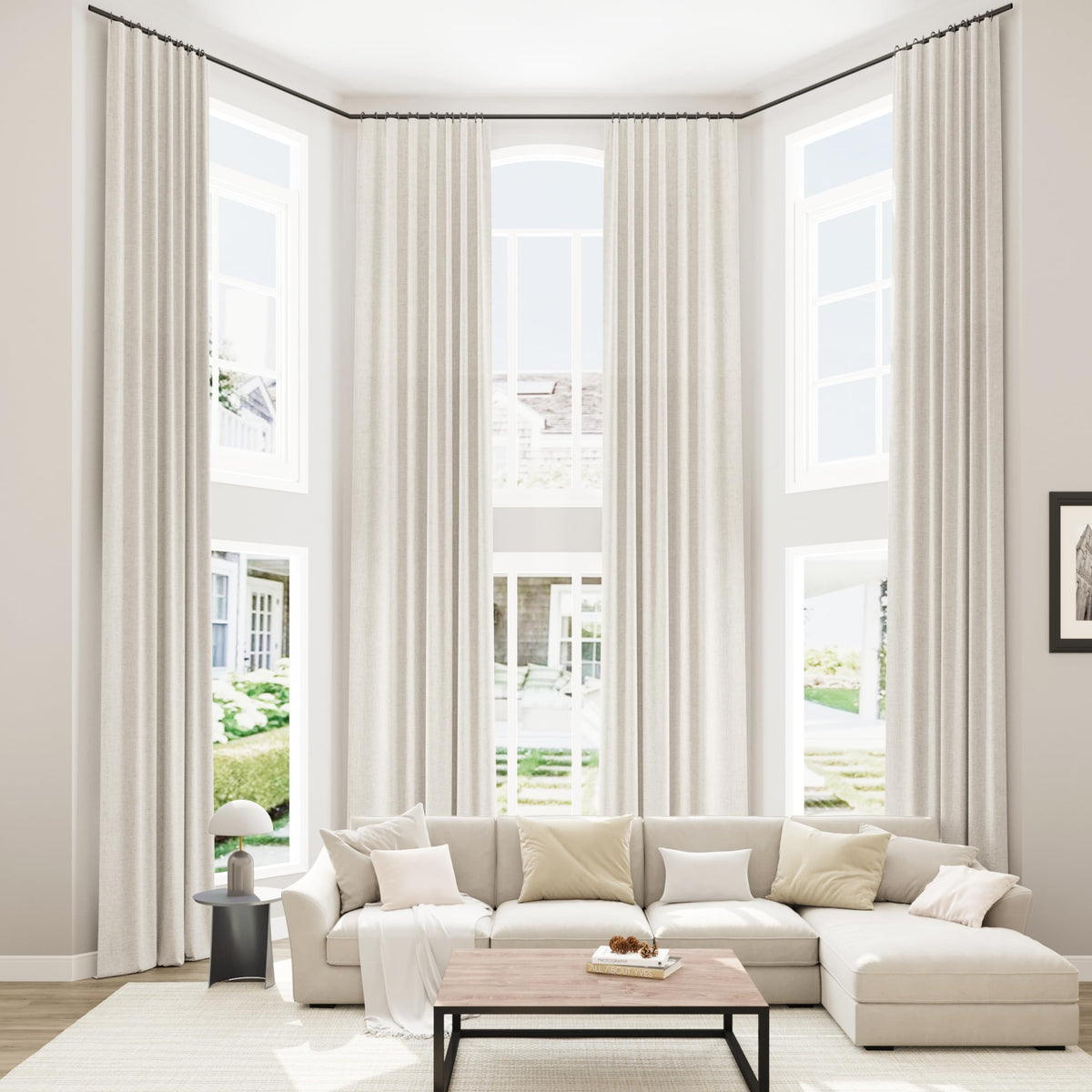 Guken Cream Linen Blackout Curtains 84 Inch Length 2 Panels Set for Living Room Bedroom Back Tab Thermal Insulated 100% Black Out Drapes Room Darkening Window Curtain Ivory Natural Beige