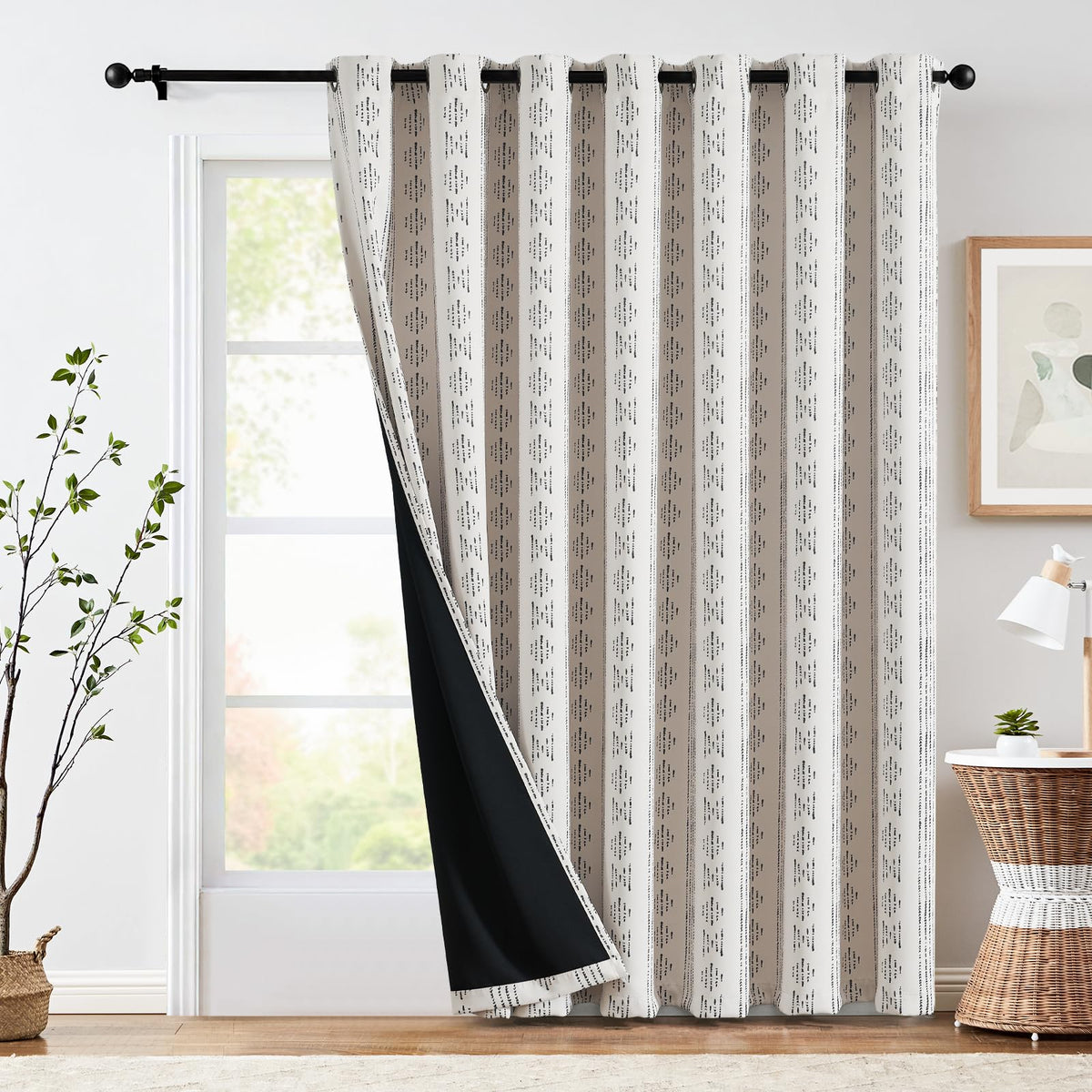jinchan Boho Blackout Curtains 63 Inch Length Moon Phase Printed Drapes