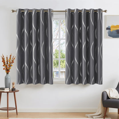 NICETOWN Grey Blackout Striped Pattern Curtains for Living Room, 52 x 84