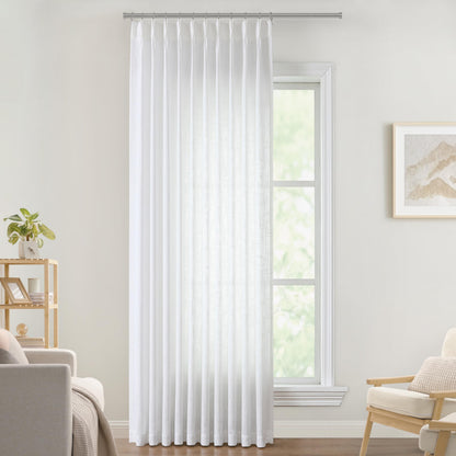 Vision Home Natural Linen Pinch Pleated Semi Sheer Curtains 42Wx90Lx2