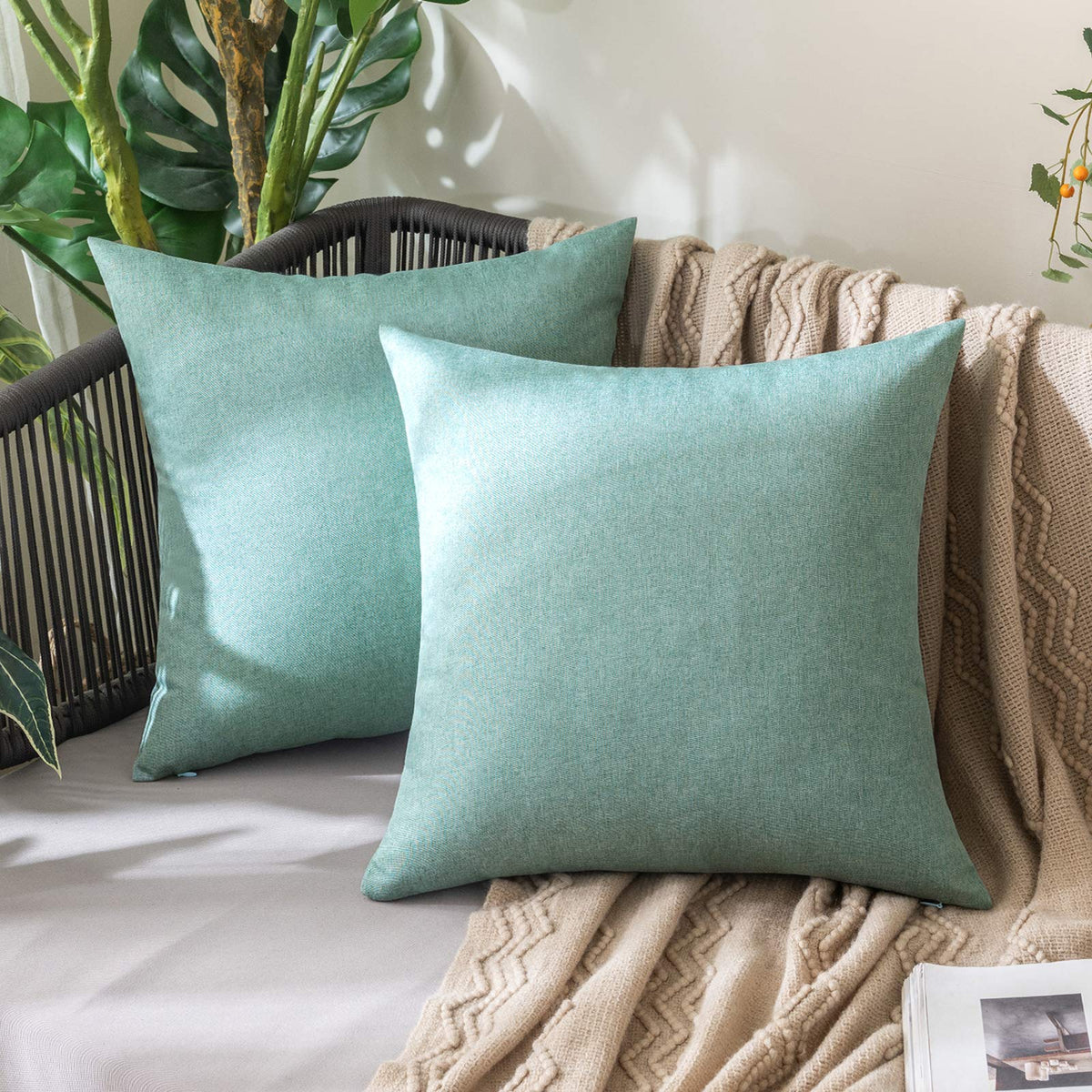 MIULEE Decorative Outdoor Pillow Covers Euro Waterproof 24x24 Beige