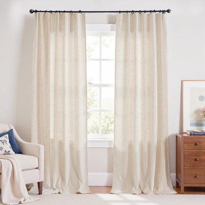 jinchan Linen Curtains Light Filtering Back Tab 50x96 Inch 2 Panels Beige