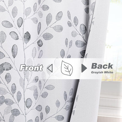MYSKY HOME Grey Leaf Curtains 63 Inch Length for Bedroom Grommet 2 Panels